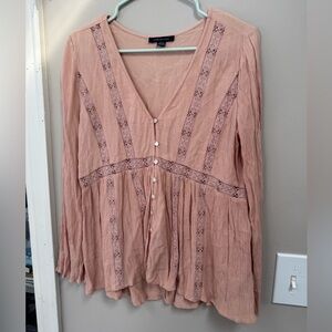 Zara Blush Pink Lace-Accent Blouse